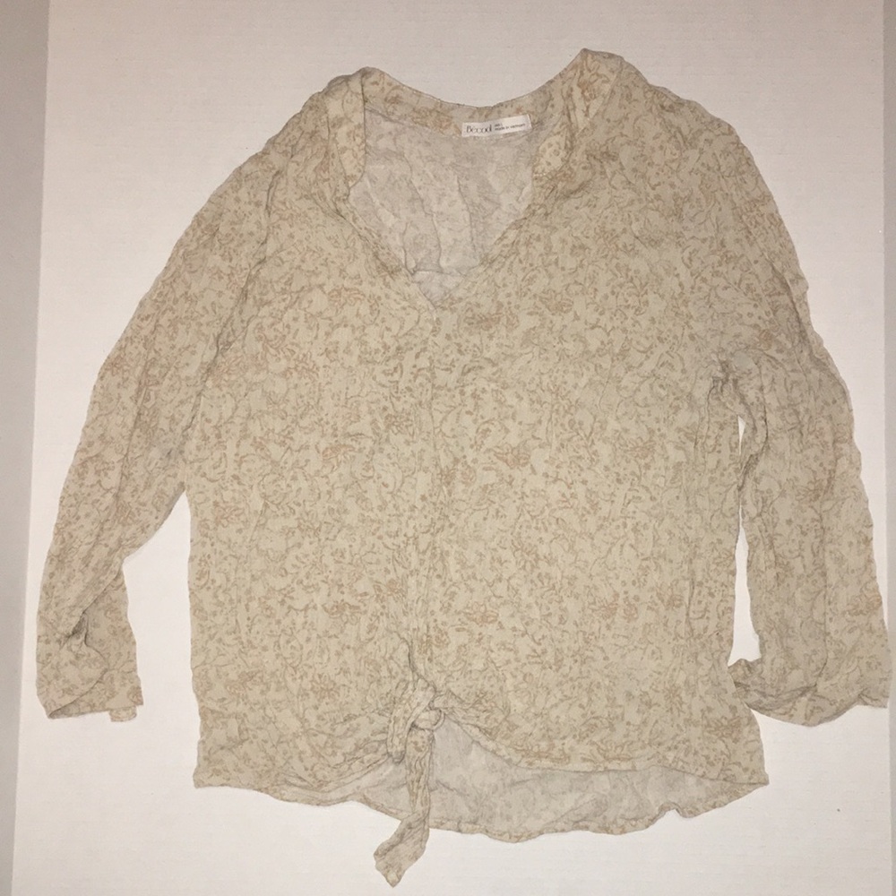 Becool Light Beige Tie-Front Blouse